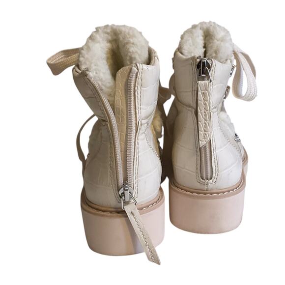 Dolce Vita Pace Cream Croc Faux Shearling Trim Lug Sole Hiker Ankle Boots Sz 6.5 - Picture 8 of 14